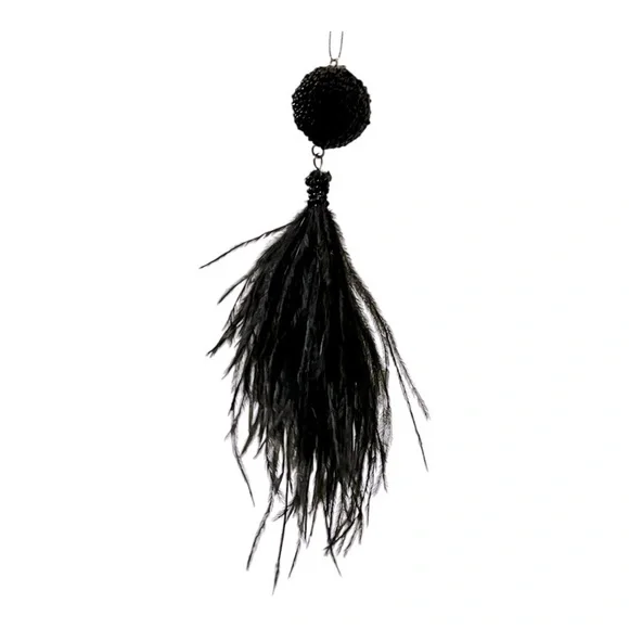 Black beaded ball & feather tassel Christmas ornaments/home decor 4 pieces 7.5” - Picture 9 of 12